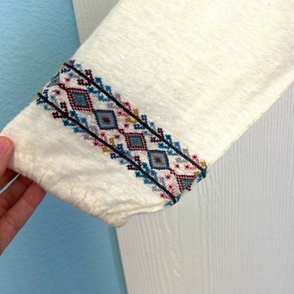 Sundance - 100 Percent Linen White Colorful Embroidered Long Sleeve Tunic SZ M - Picture 5 of 12